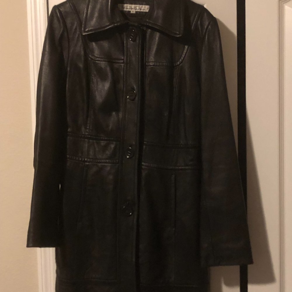 Kenneth Cole Black Leather Coat